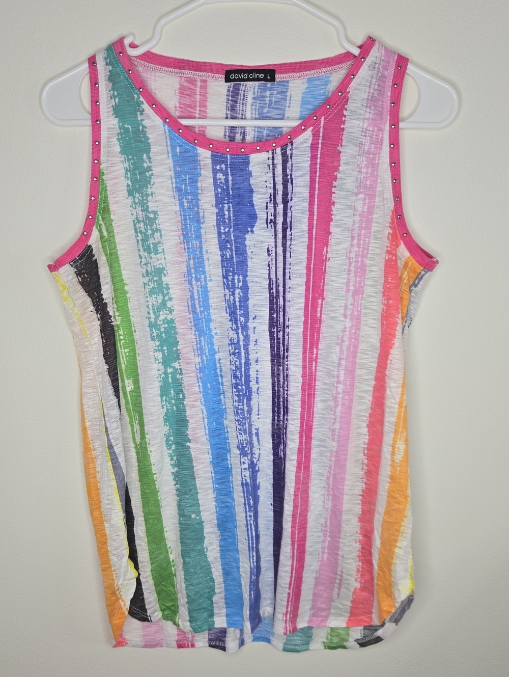 David Cline Colorful Bright Lightweight Sleeveless Tank Top W/ Rivets Size L USA